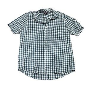 Quiksilver Shirt Men's 2XL Blue White Plaid Short Sleeve Button-Up Casual